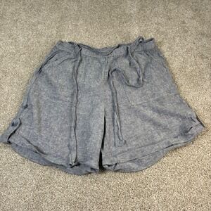 Yarn & Sea Womens XL‎ Linen Blend Chambray Shorts Drawstring Button Details